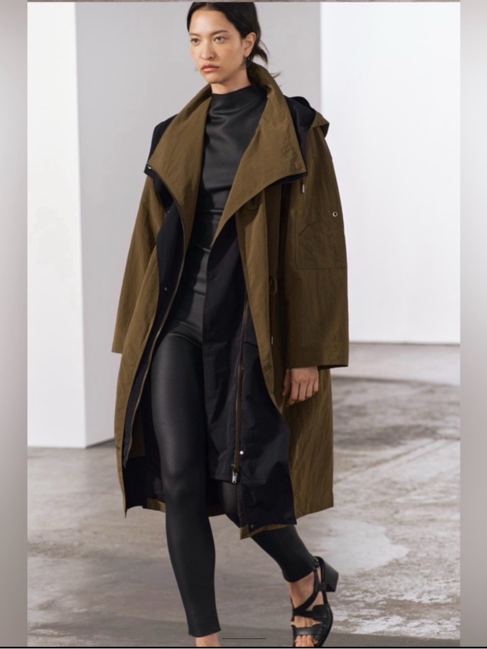 ZARA Olive Hooded Trench Coat - Women